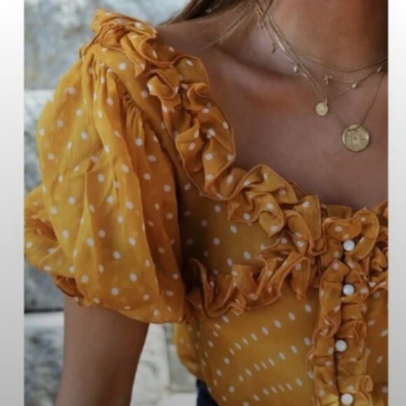 Sezane Wood Top Saffron Polka Dot 34 2 - Picture 3 of 8